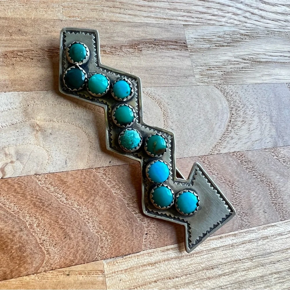 Vintage H. Hicks Taos Sterling silver turquoise arrow brooch pin